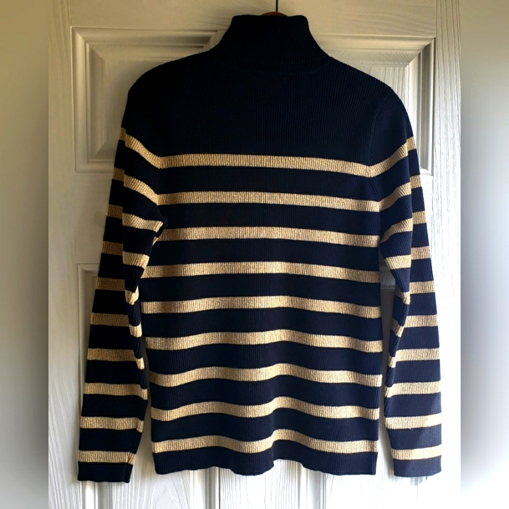 LAUREN RALPH LAUREN Women’s Black Gold Stripe Ribbed Turtleneck Sweater XL - Picture 3 of 6